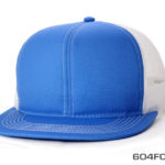 A plain bright blue foam cap with the white mesh