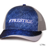 A Prestige White Embroidered Cap in Grey and Blue