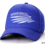 A white wings blue performance stretch cap