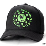 A black worldwide bearings cap with green label