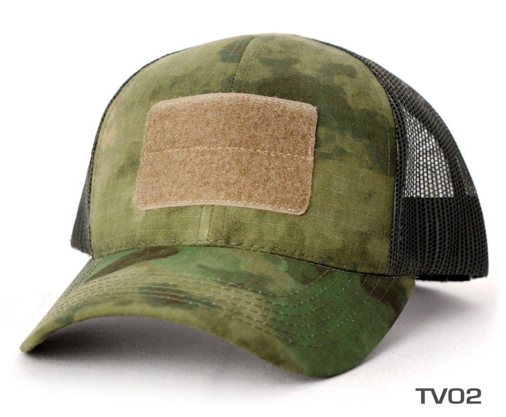 A tactical camo cap with mesh and velcro