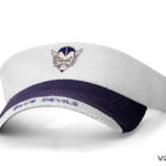 A white and navy blue cap for blue devils