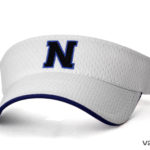 A white and navy blue sports cap with letter N