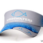 A grey and blue wishwaters fly fishing sports cap