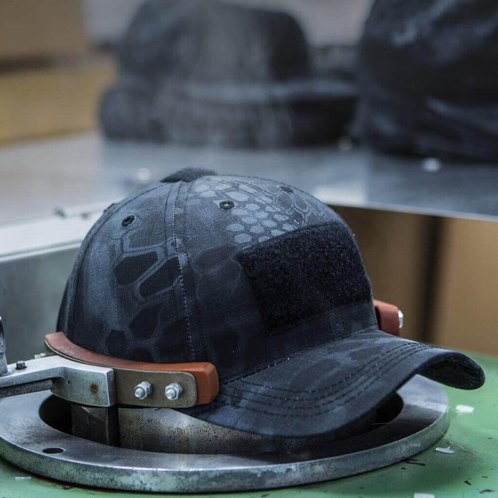 A hat is being made in a factory.