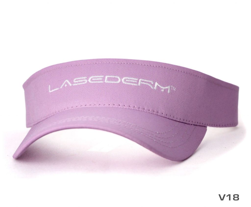 A lavender lasederm sports visor cap