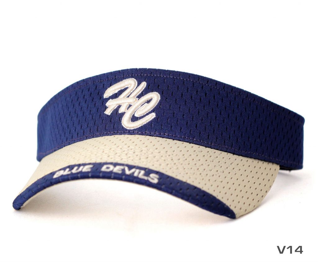 Cream and navy sport visor with Blue Devils embroidered logo