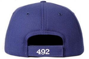 A blue hat with the number 492 on it.