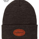 A graphite colored knitted cap with dogfish head label