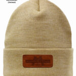 A knitted cream cap with marshalltown oatmeal label