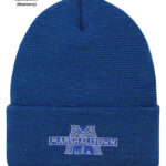 A knitted cap with marshalltown blueberry label