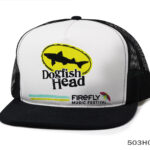 A Black and White Panel Cap With Dogfish Head Logo