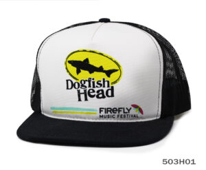 A Black and White Panel Cap With Dogfish Head Logo