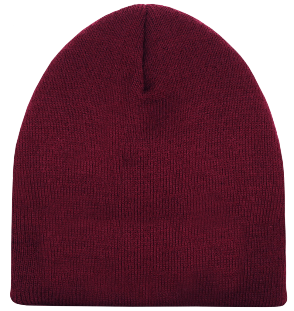 A maroon beanie on a black background.