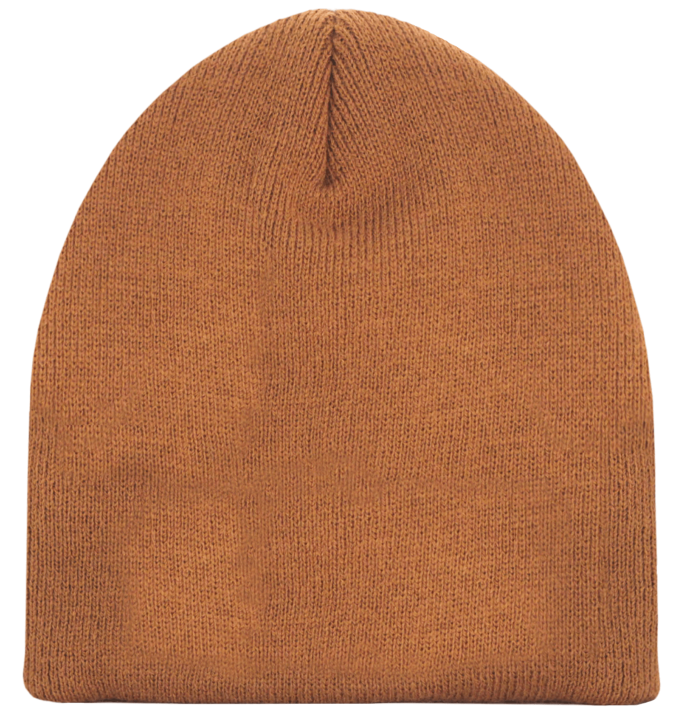 A brown beanie on a white background.