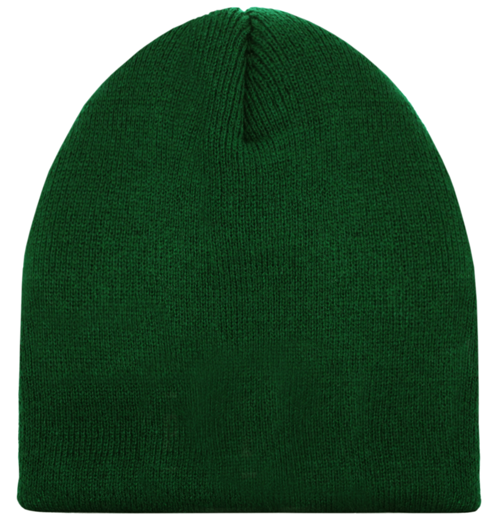 A green beanie on a white background.