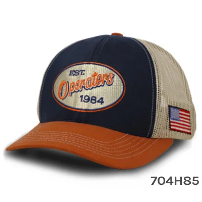 Blue and orange trucker hat with "Operators" logo.