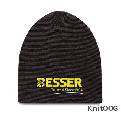 Black knit beanie with "Besser" logo.