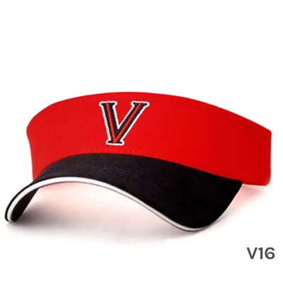 Red and black visor with a white "V"