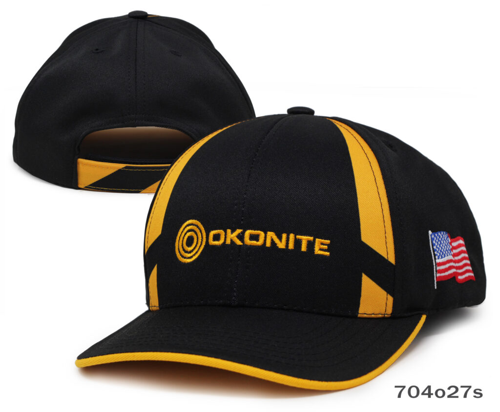 Black baseball cap with Okonite logo and US flag.