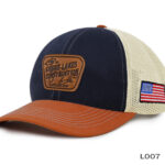 Trucker cap with American flag patch.